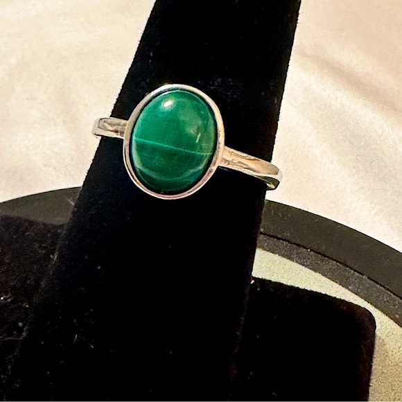 Jewelry - Malachite Silver Tone Adjustable Ring
